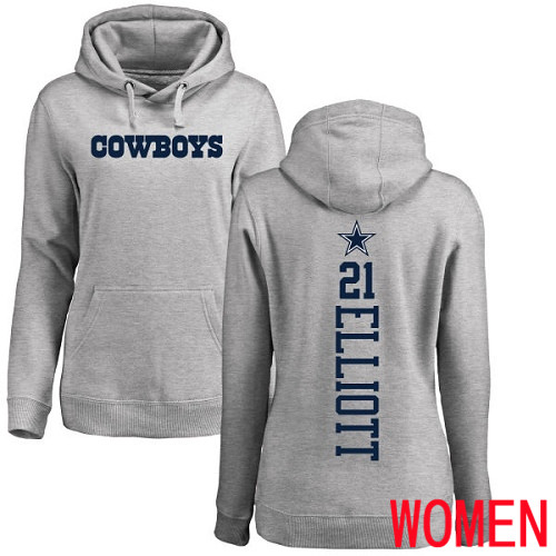 Women Dallas Cowboys Ash Ezekiel Elliott Backer #21 Pullover NFL Hoodie Sweatshirts